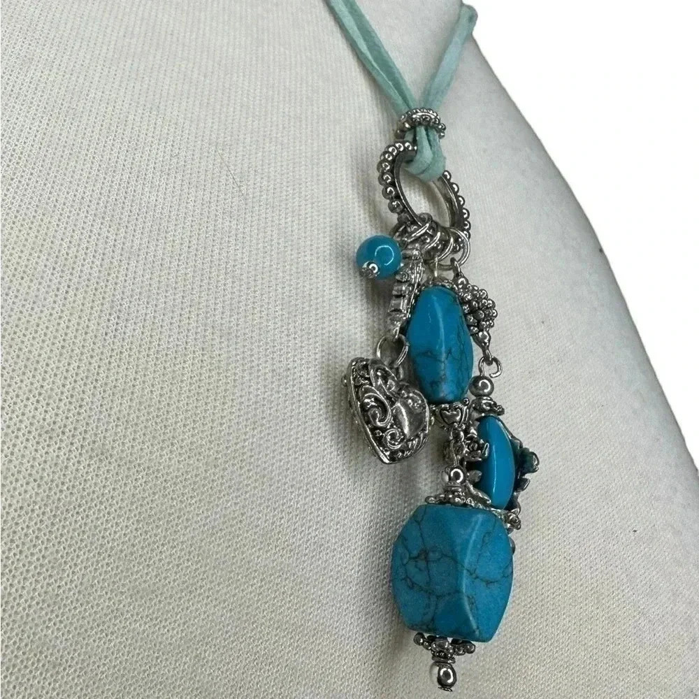 Silver turquoise charm necklace women’s jewelry - Picture 3 of 5